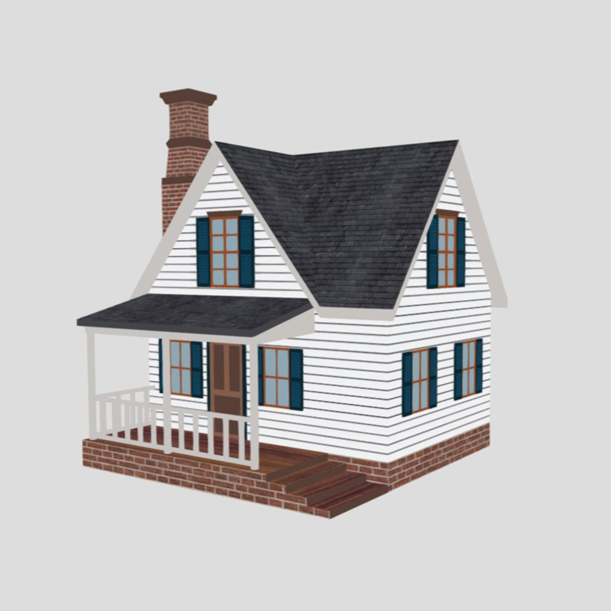 American Style Cottage - Town House Model Low-poly 3D model_8