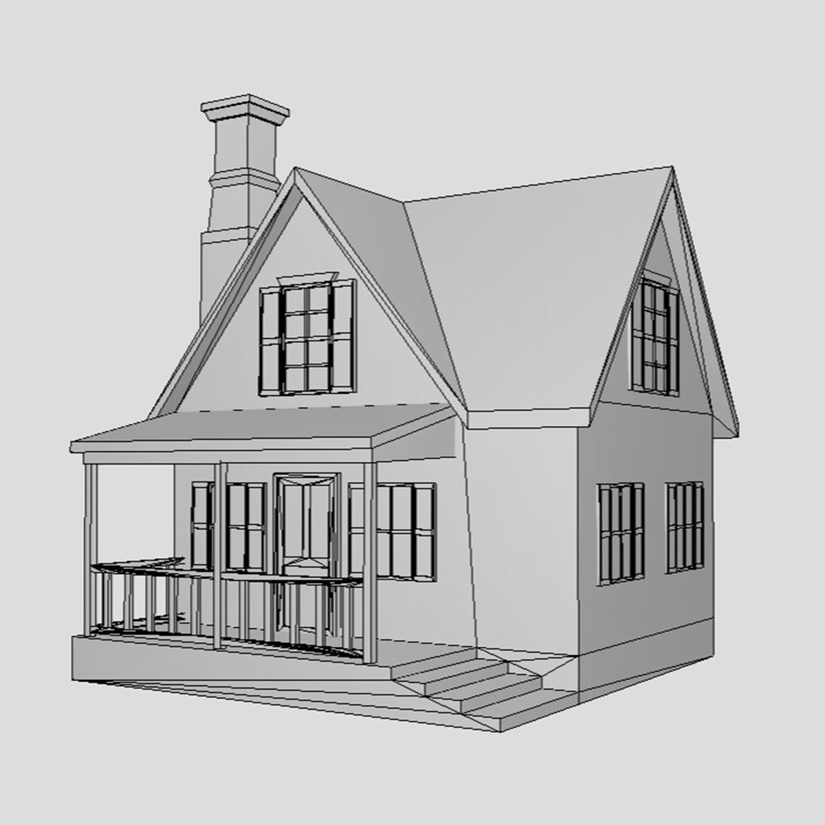 American Style Cottage - Town House Model Low-poly 3D model_6