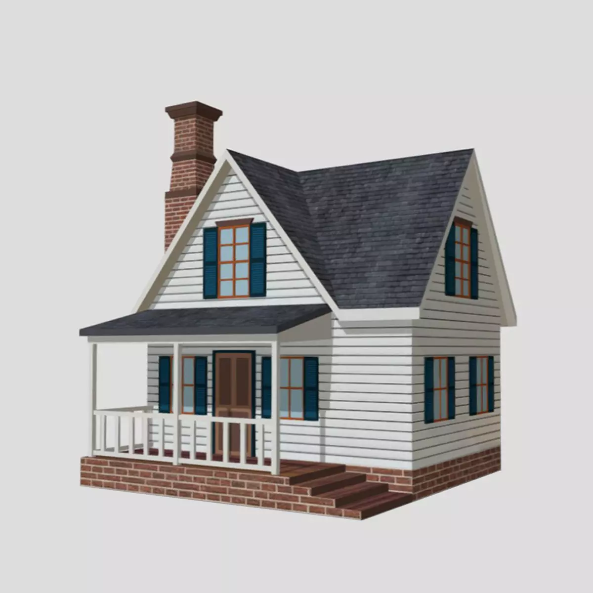 American Style Cottage - Town House Model Low-poly 3D model_0