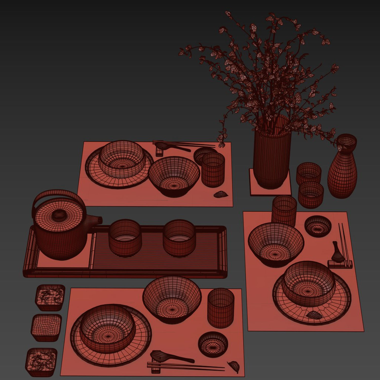 Japanese tableware set 20 3D model_2