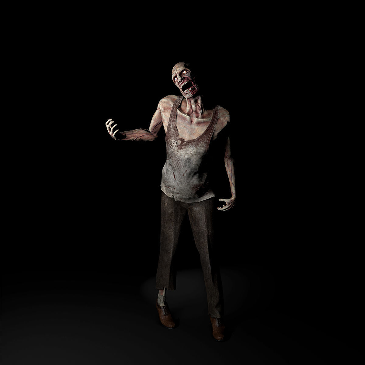 Urban scary withered zombie Low-poly 3D model_5