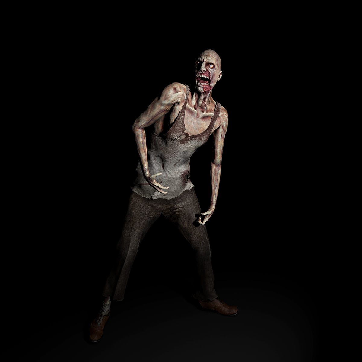 Urban scary withered zombie Low-poly 3D model_6
