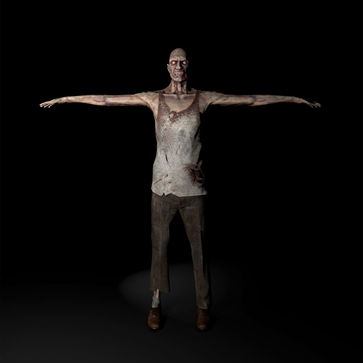 Urban scary withered zombie Low-poly 3D model_1