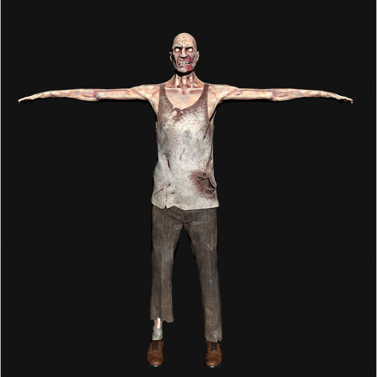 Urban scary withered zombie Low-poly 3D model_2