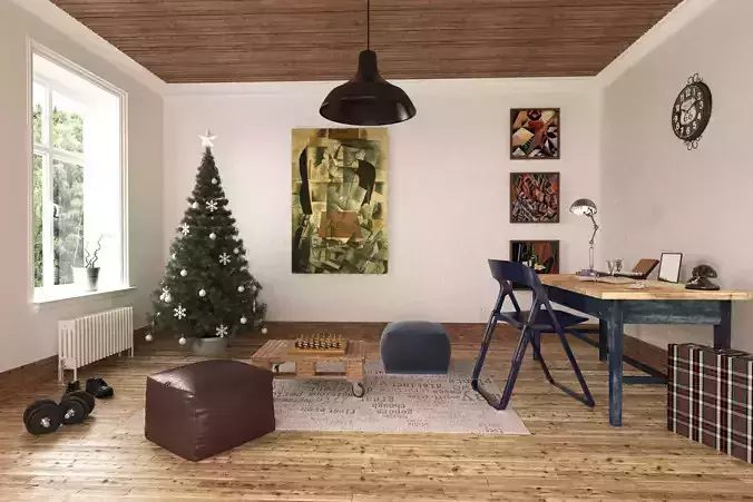 Christmas interior decoration 3D scene