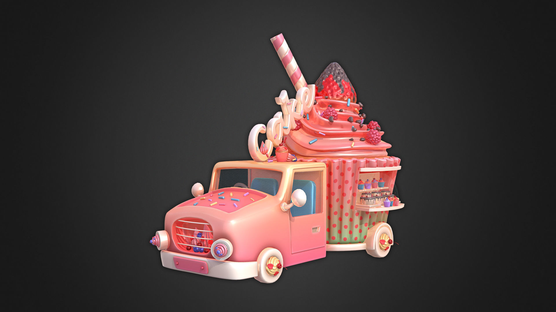 Asset - Cartoons - Food Car - Cake 3D model_2