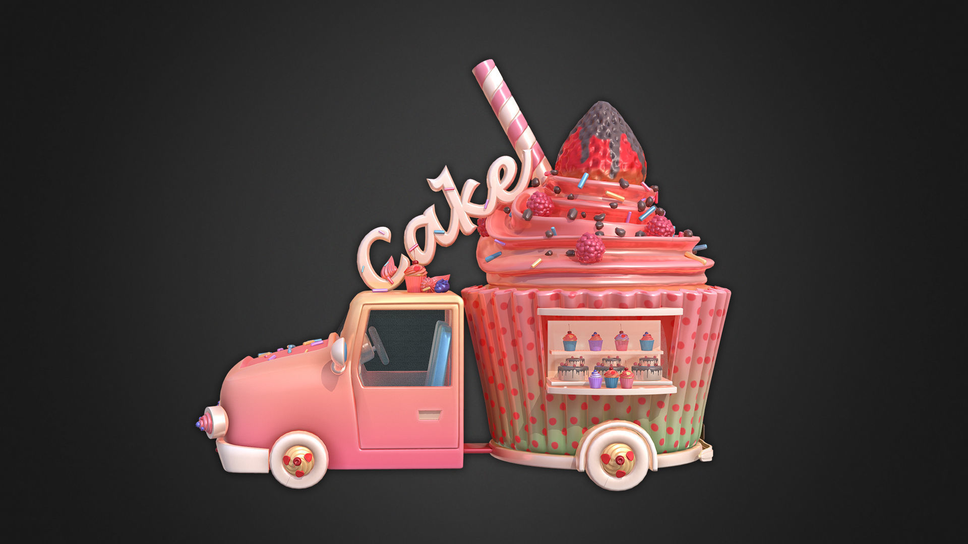 Asset - Cartoons - Food Car - Cake 3D model_4