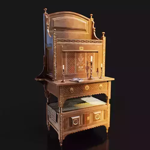 Antique Carved Walnut Desk - Optimized for Games and animations  Low-poly 3D model