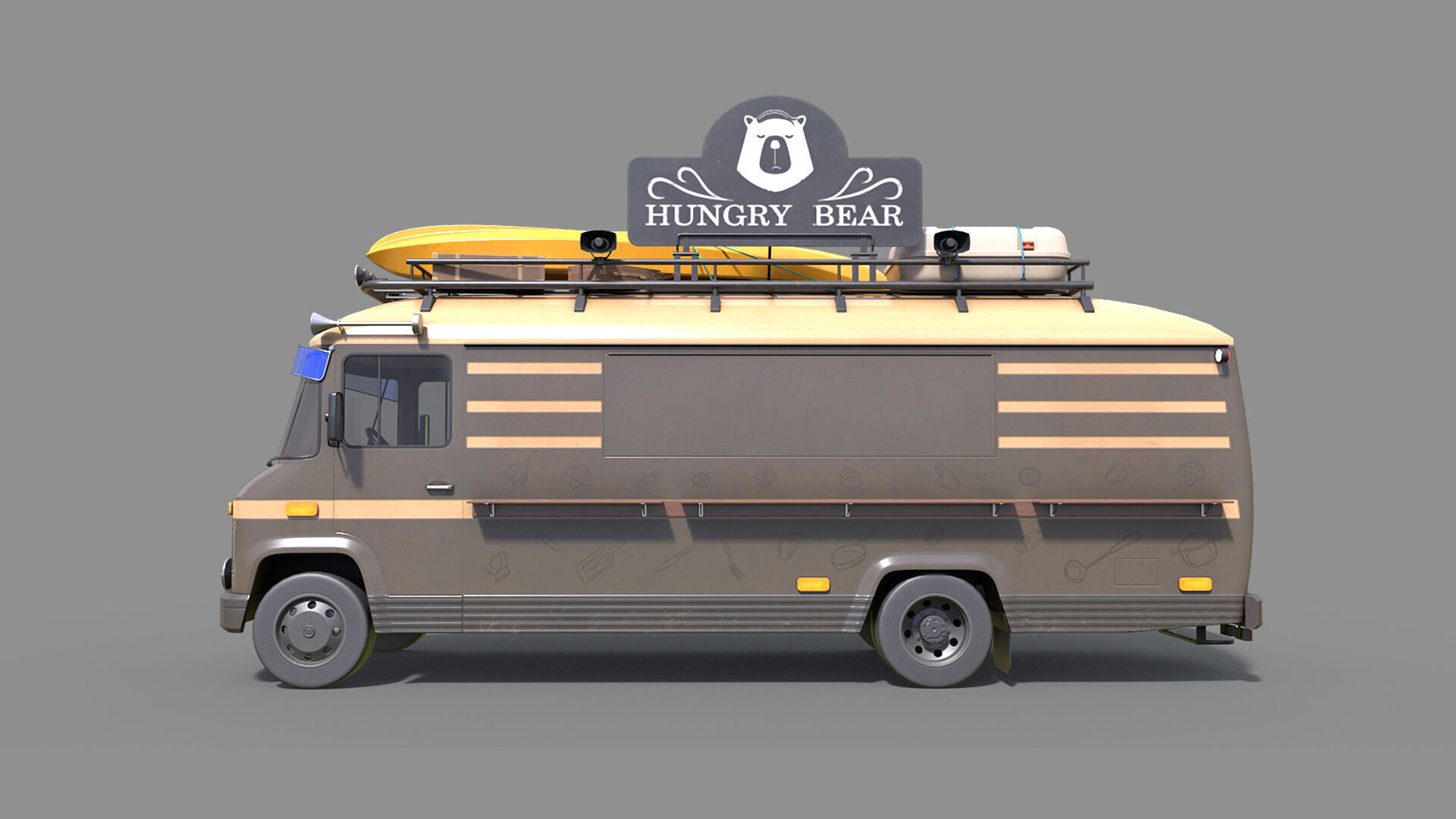 Hipster Food Truck Low-poly 3D model_8