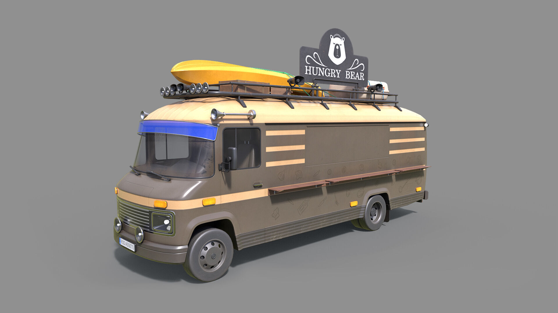 Hipster Food Truck Low-poly 3D model_2