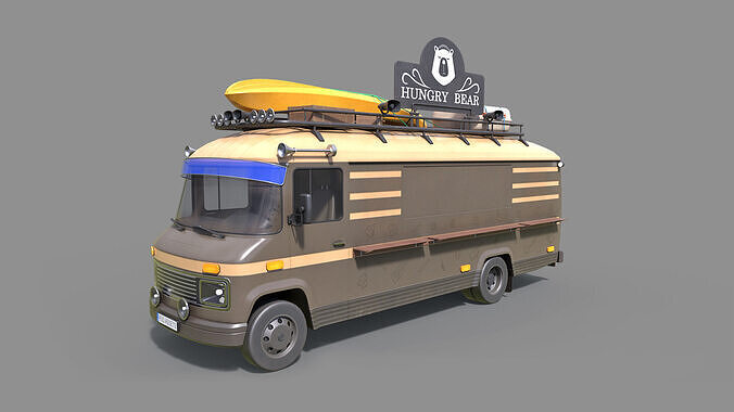 Hipster Food Truck Low-poly 3D model 3