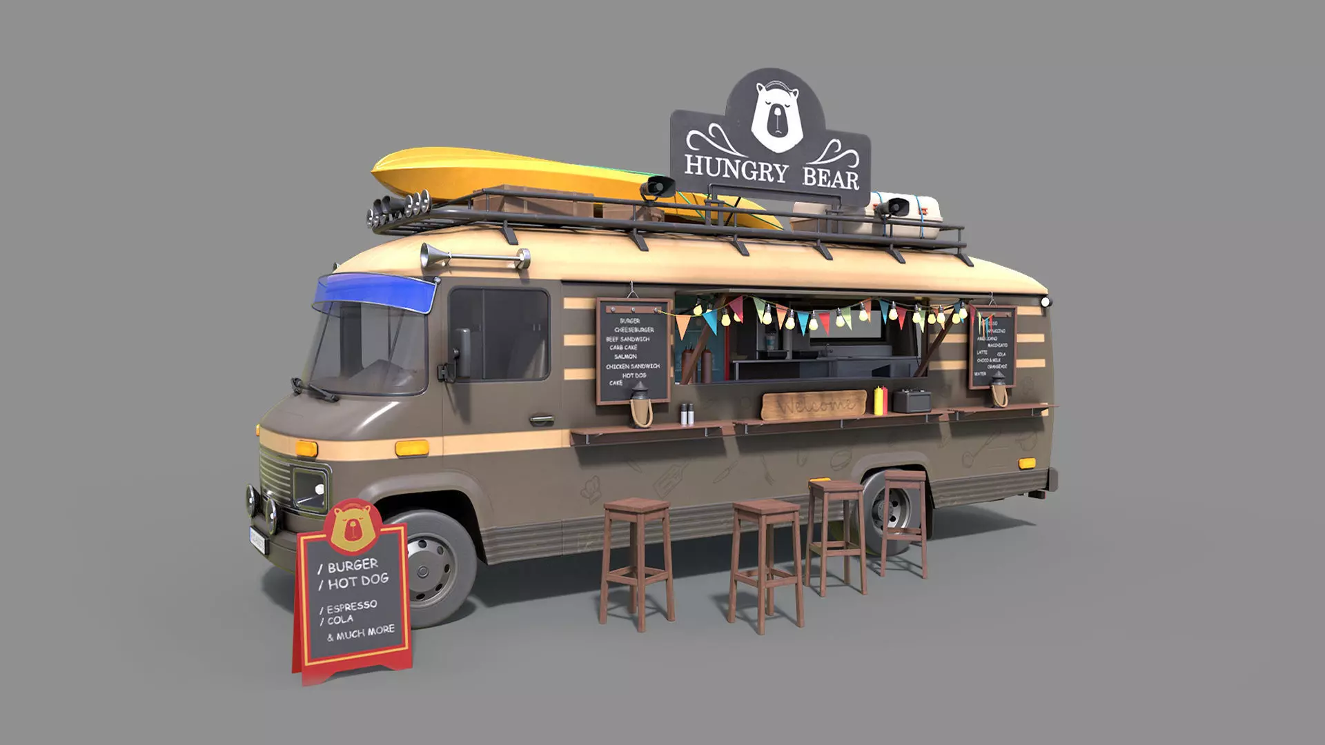 Hipster Food Truck Low-poly 3D model_0