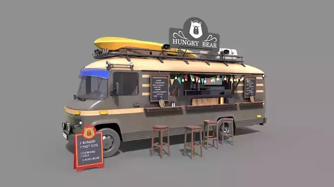 Hipster Food Truck Low-poly 3D model