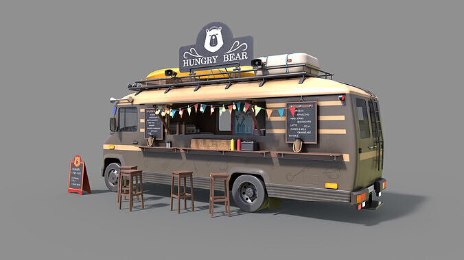 Hipster Food Truck Low-poly 3D model 4