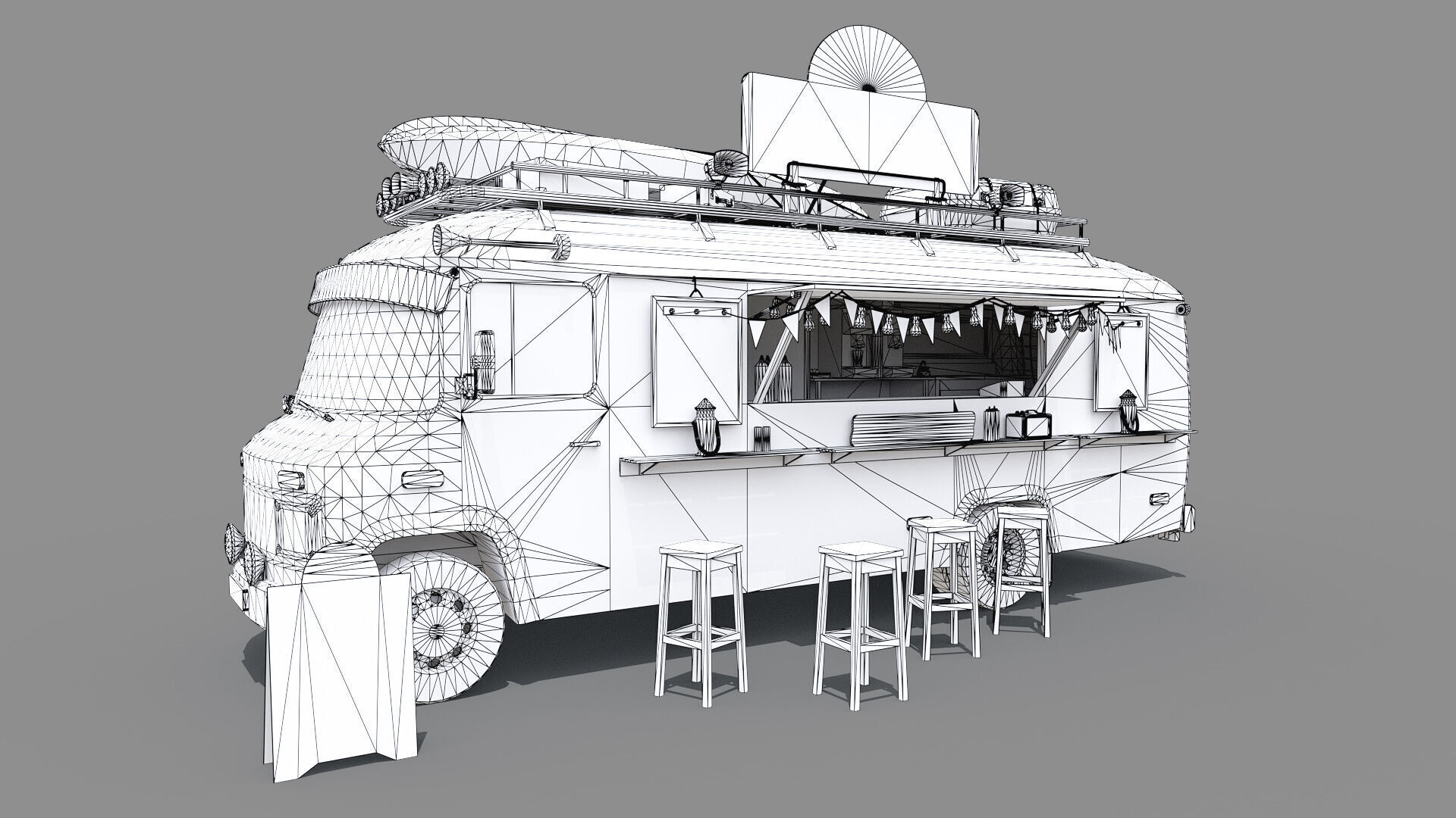 Hipster Food Truck Low-poly 3D model_14