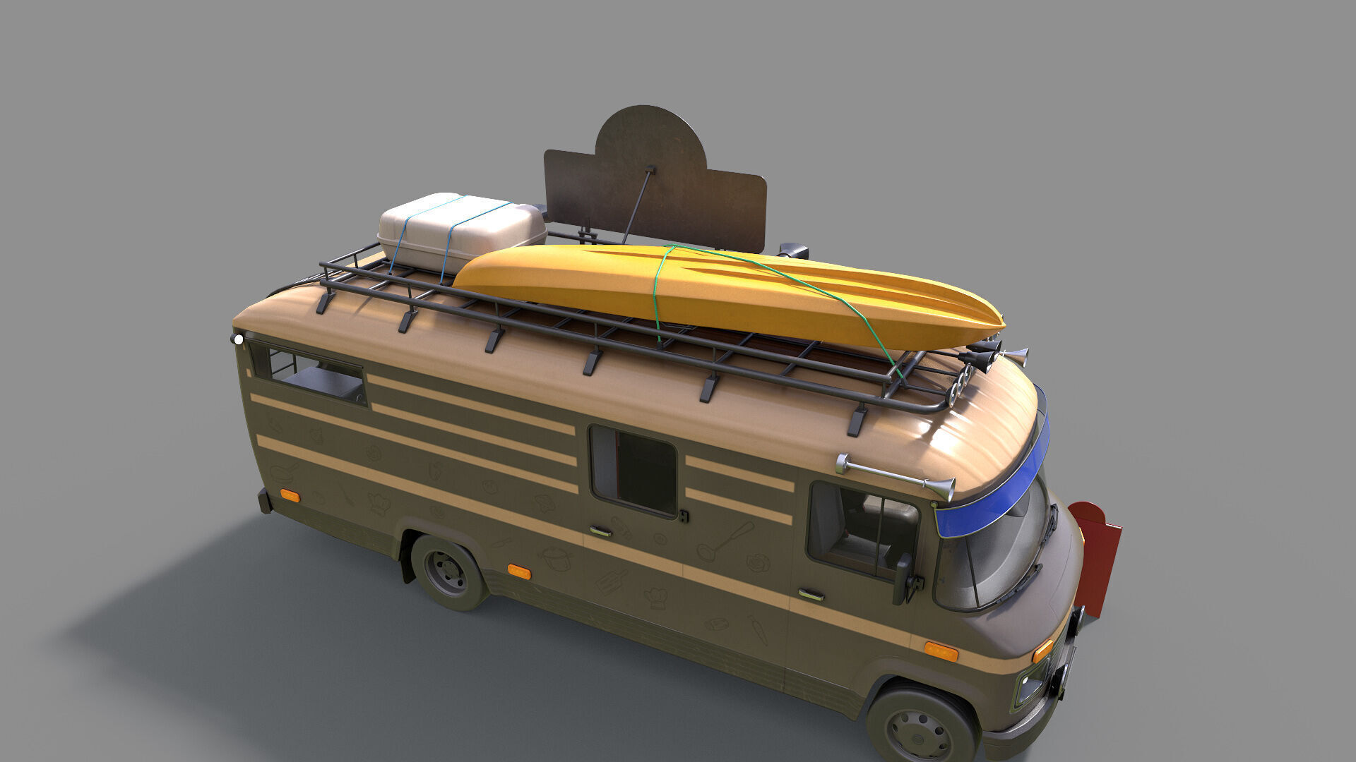 Hipster Food Truck Low-poly 3D model_5