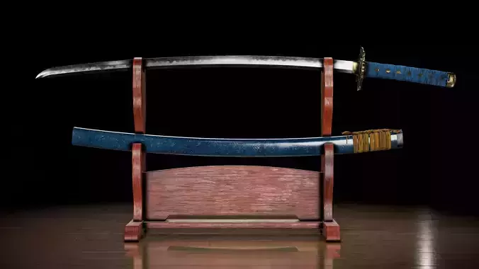 Japanese Blue Dragon Katana Low-poly 3D model
