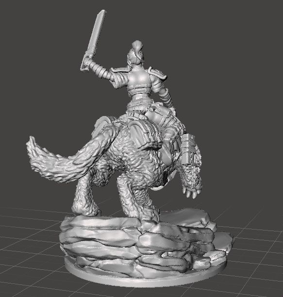 FEMALE GUARD RIDER ON WOLF WITH CHAIN SWORD MINIATURE MODEL RPG 3D print model_3