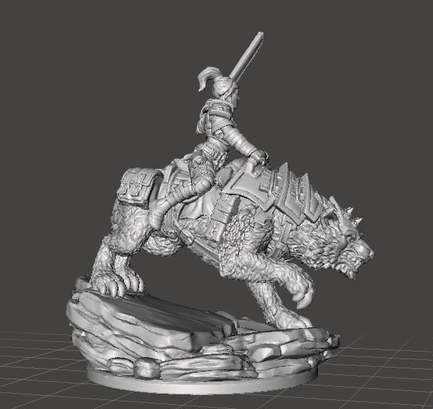 FEMALE GUARD RIDER ON WOLF WITH CHAIN SWORD MINIATURE MODEL RPG 3D print model_2