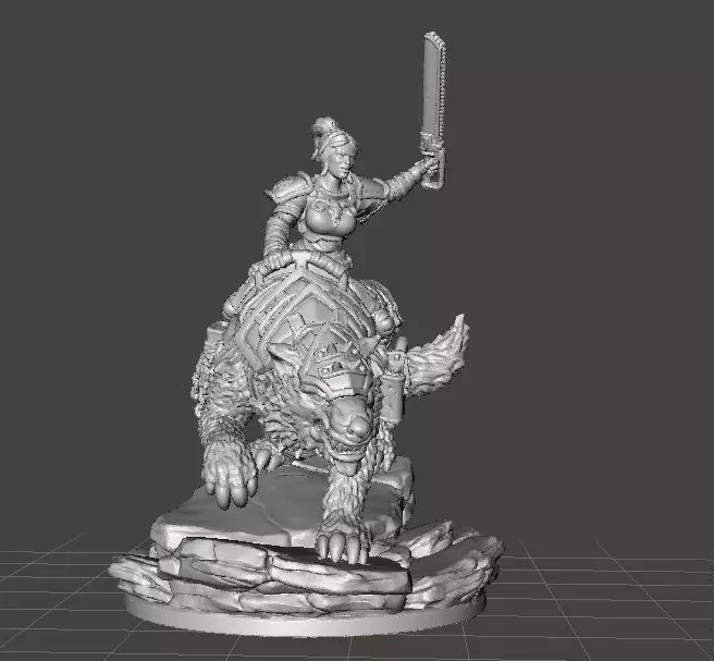 FEMALE GUARD RIDER ON WOLF WITH CHAIN SWORD MINIATURE MODEL RPG 3D print model_0