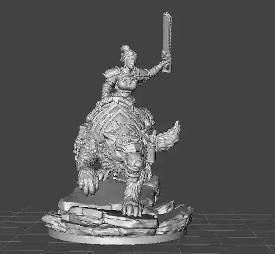 FEMALE GUARD RIDER ON WOLF WITH CHAIN SWORD MINIATURE MODEL RPG