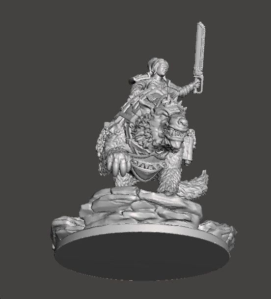 FEMALE GUARD RIDER ON WOLF WITH CHAIN SWORD MINIATURE MODEL RPG 3D print model_5