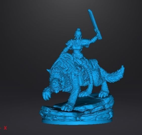 FEMALE GUARD RIDER ON WOLF WITH CHAIN SWORD MINIATURE MODEL RPG 3D print model_7