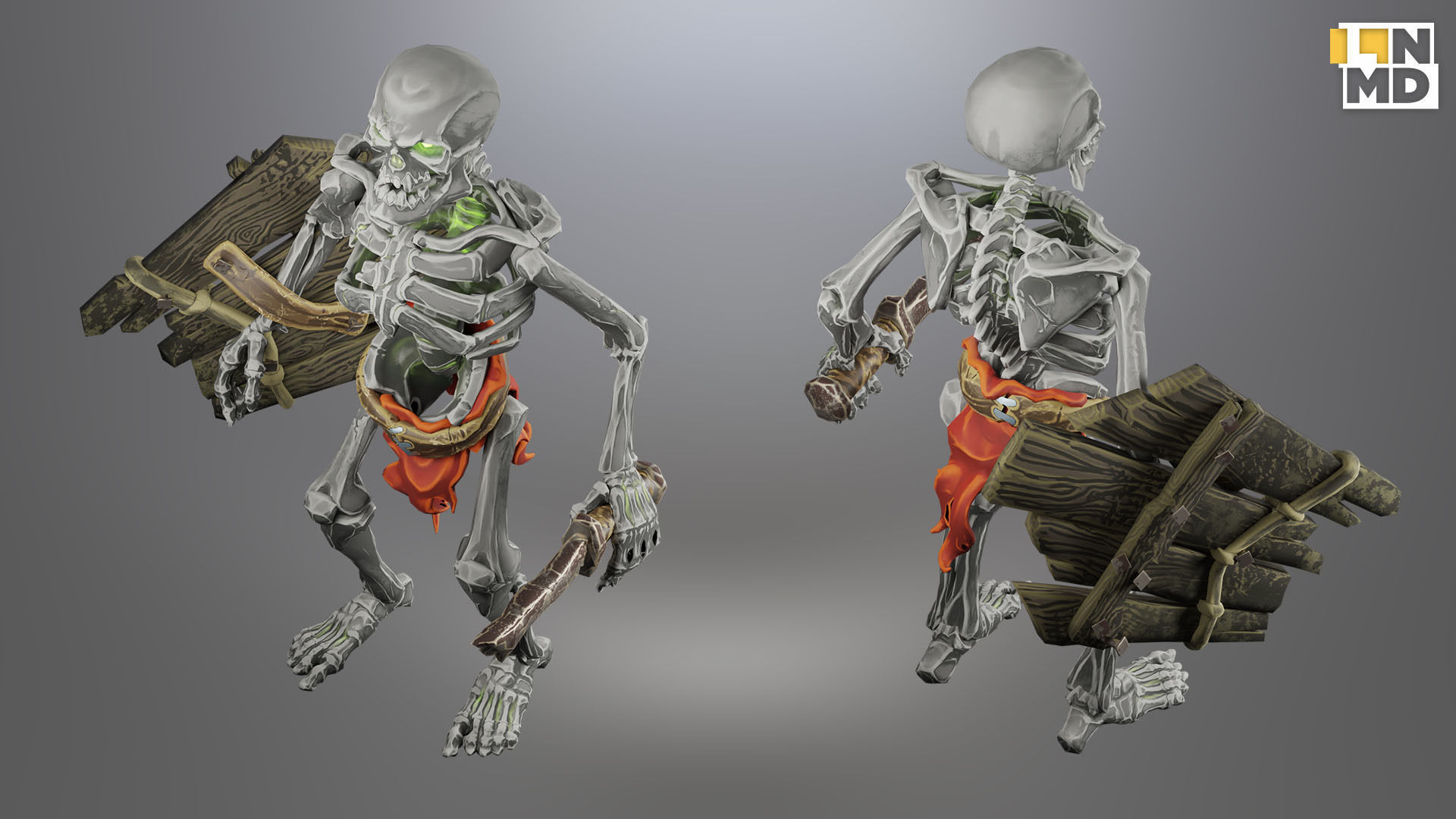 Animated Low Poly Game Ready Skeleton Pack Recruit Warrior Boss 3D Model Collection_6