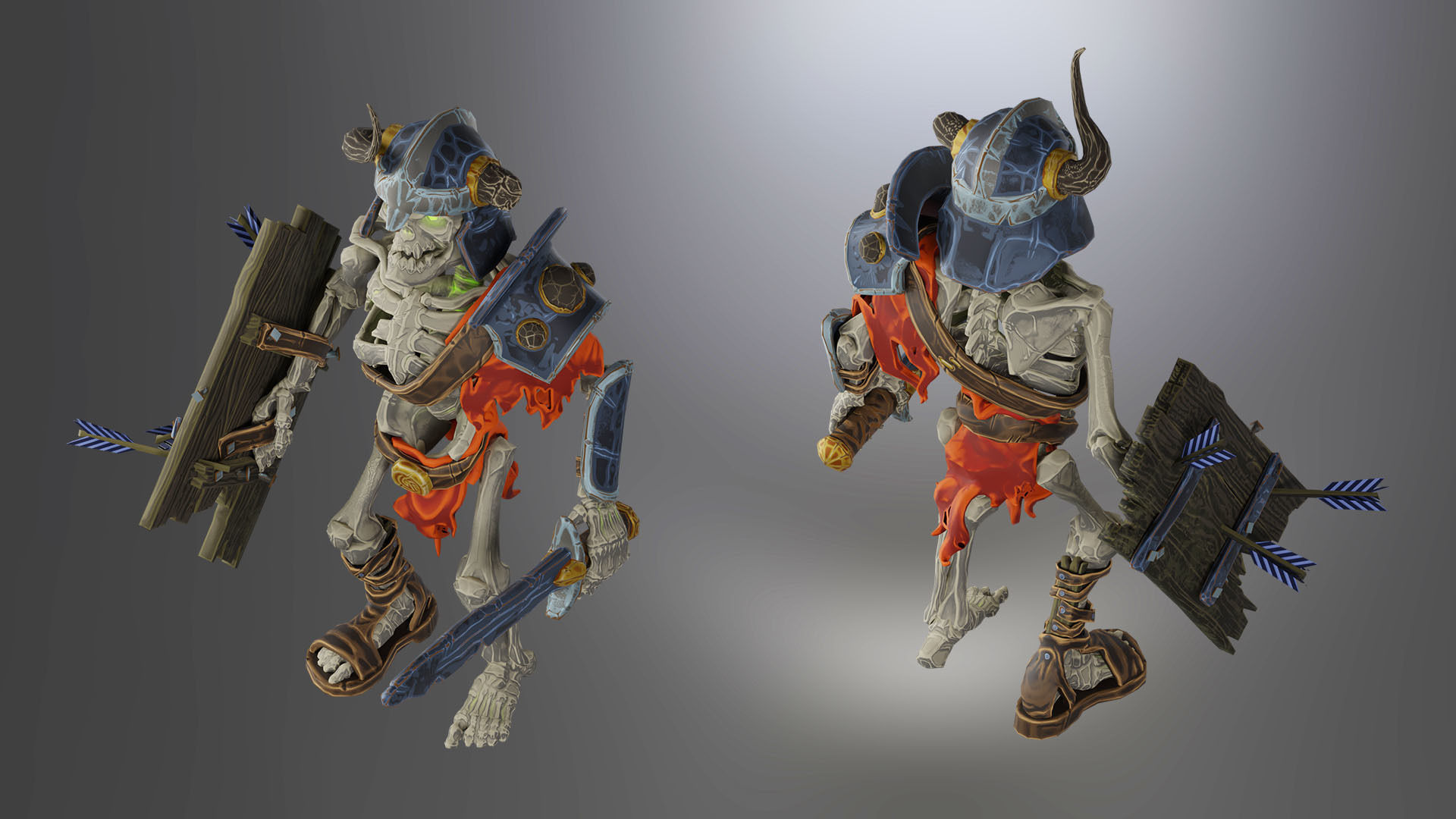 Animated Low Poly Game Ready Skeleton Pack Recruit Warrior Boss 3D Model Collection_17
