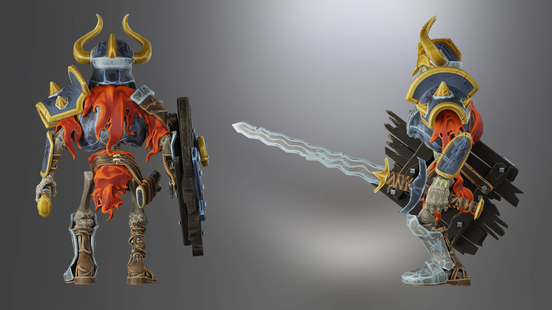 Animated Low Poly Game Ready Skeleton Pack Recruit Warrior Boss 3D Model Collection_33