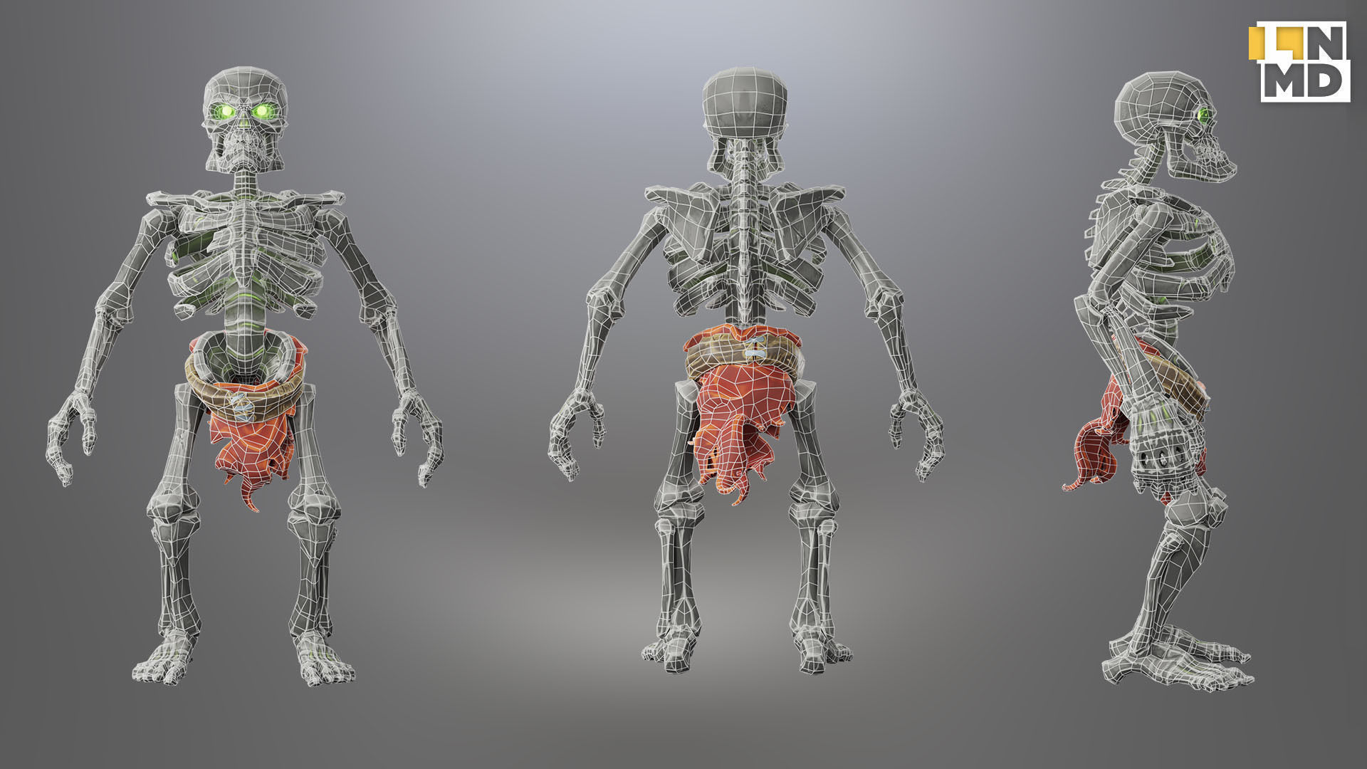 Animated Low Poly Game Ready Skeleton Pack Recruit Warrior Boss 3D Model Collection_8