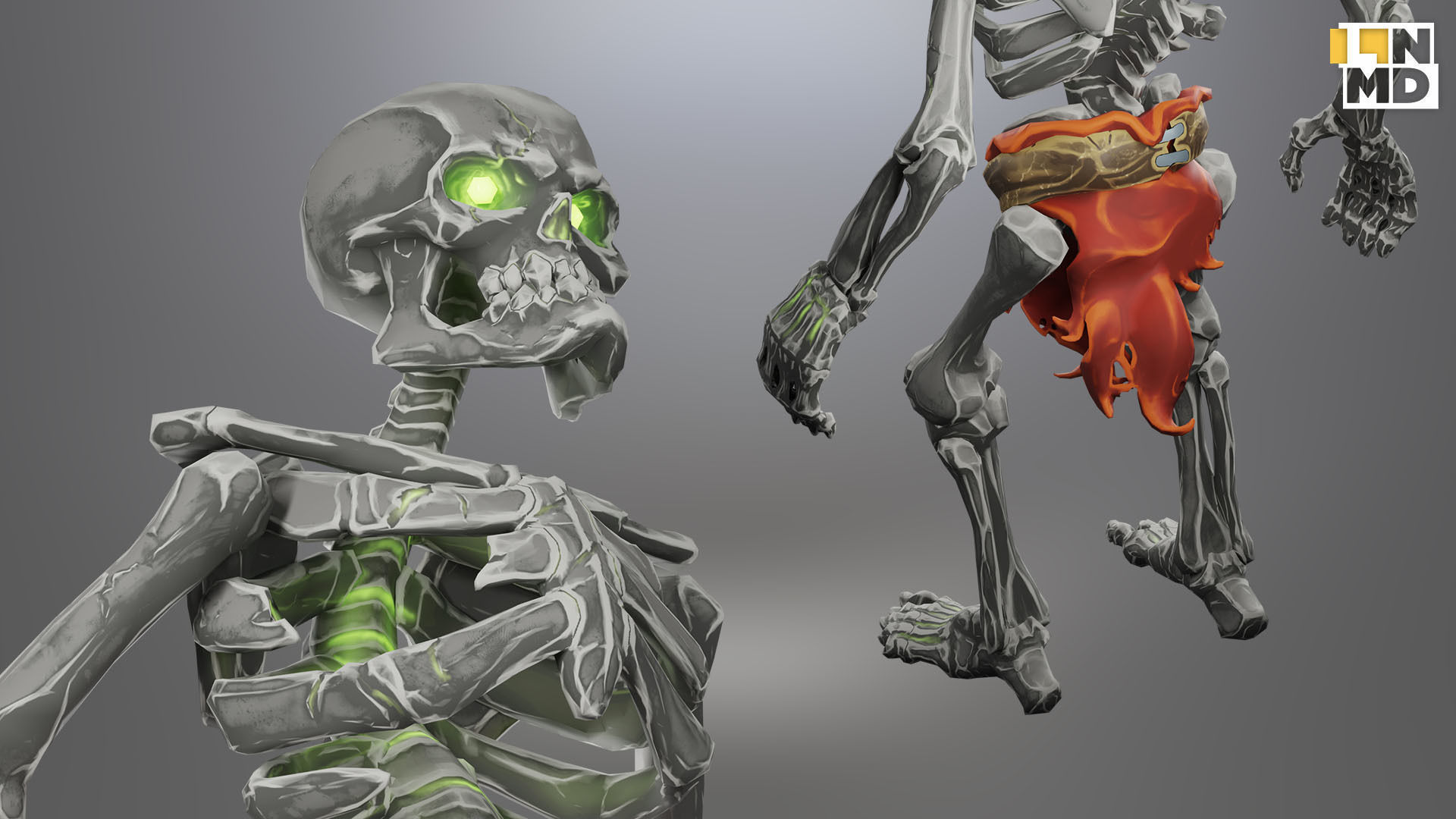 Animated Low Poly Game Ready Skeleton Pack Recruit Warrior Boss 3D Model Collection_7