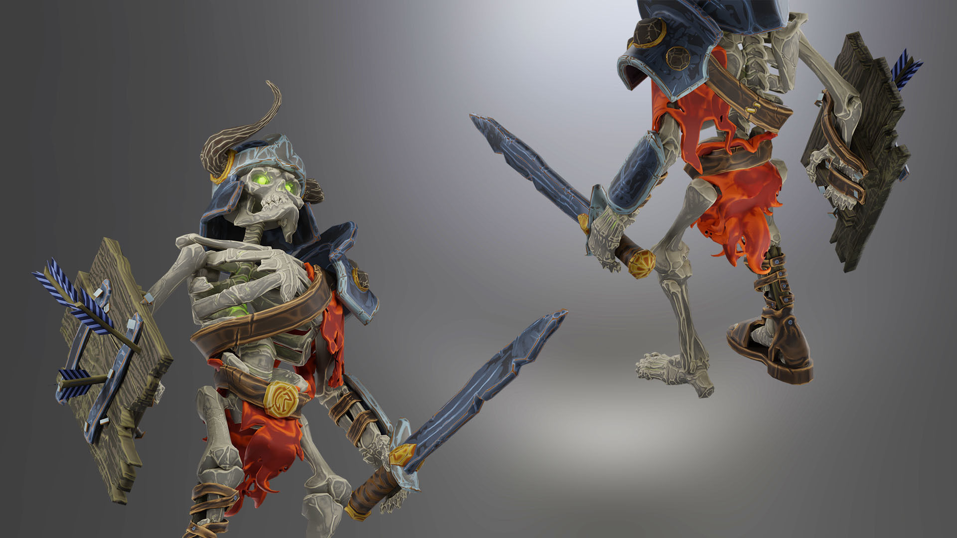 Animated Low Poly Game Ready Skeleton Pack Recruit Warrior Boss 3D Model Collection_18