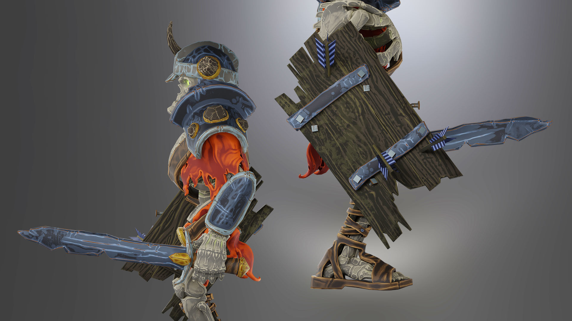 Animated Low Poly Game Ready Skeleton Pack Recruit Warrior Boss 3D Model Collection_19