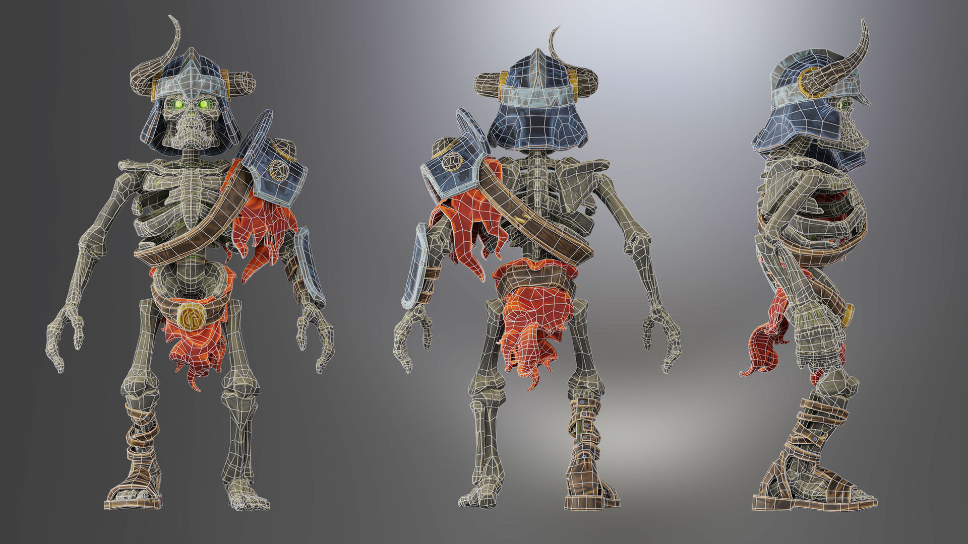Animated Low Poly Game Ready Skeleton Pack Recruit Warrior Boss 3D Model Collection_20