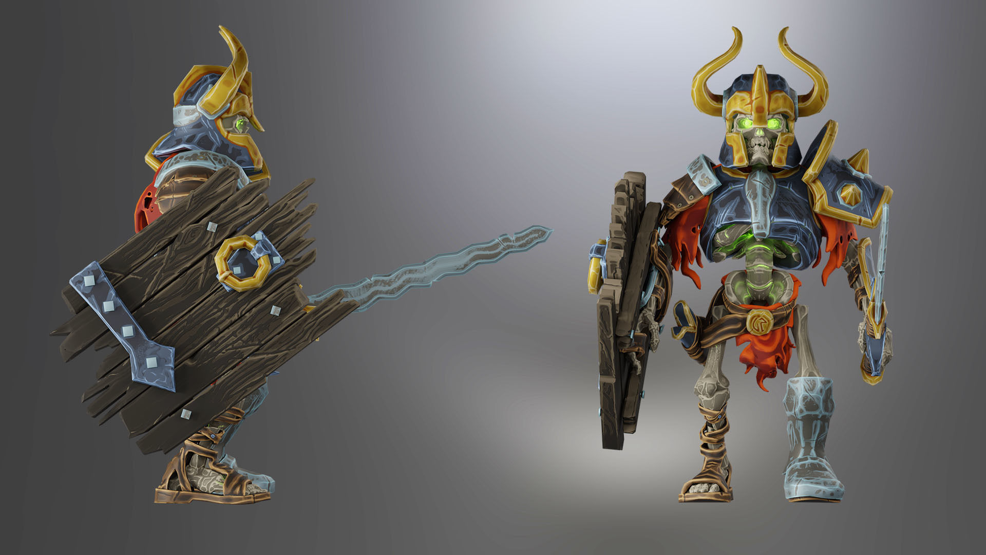 Animated Low Poly Game Ready Skeleton Pack Recruit Warrior Boss 3D Model Collection_34