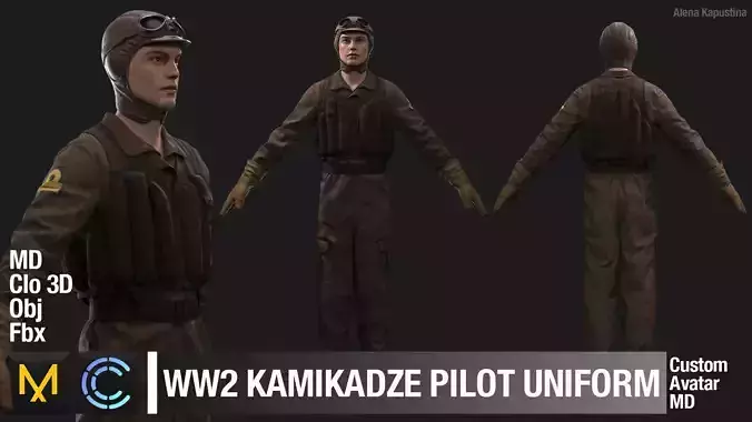 WW2 Kamikaze Pilot Uniform Marvelous Designer Clo 3D project