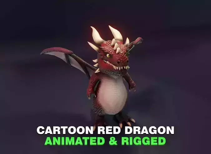 Cartoon Red Dragon Animated 3D Model Low-poly 3D model