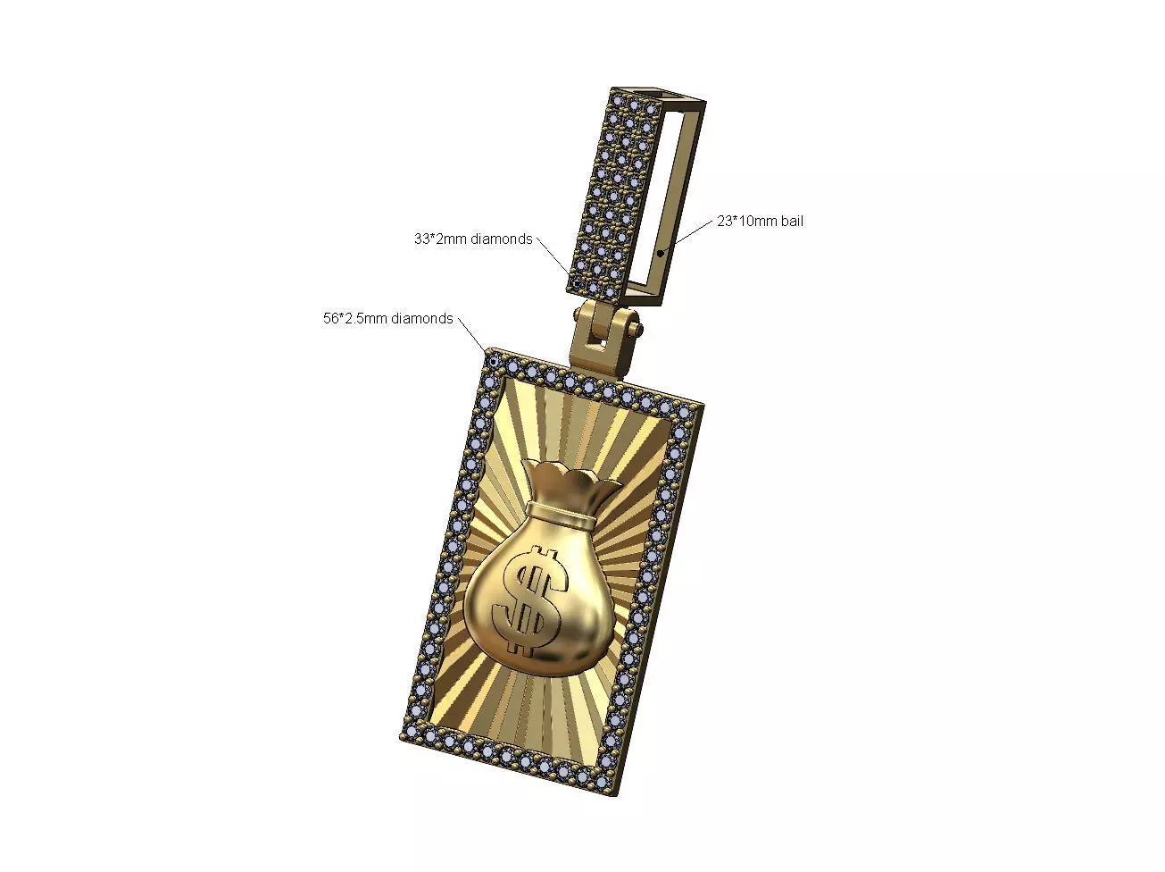 Faceted money bag Iced bail diamond pendant 3D print model