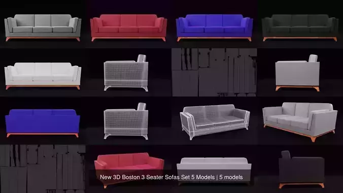 New 3D Boston 3 Seater Sofas Set 5 Models 3D Model Collection