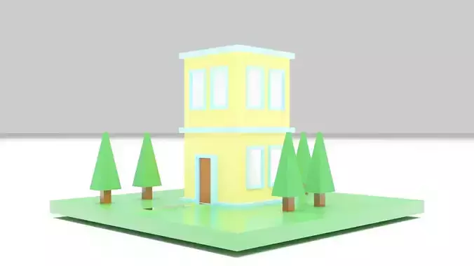 Two-Story House Building Cartoon Free low-poly 3D model