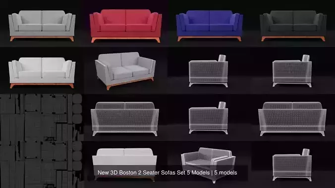 New 3D Boston 2 Seater Sofas Set 5 Models 3D Model Collection