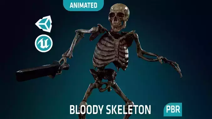 Skeleton Undead Warrior Bloody - Lowpoly - Game Ready Low-poly 3D model