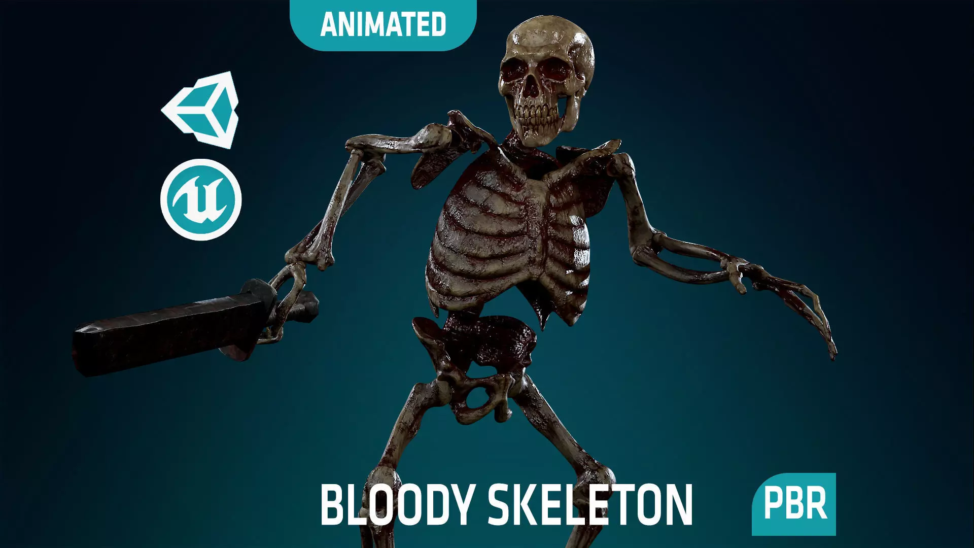 Skeleton Undead Warrior Bloody - Lowpoly - Game Ready Low-poly 3D model_0
