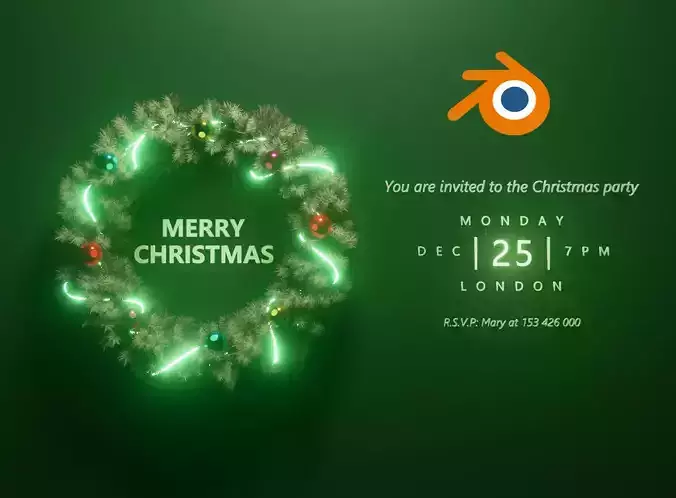 Christmas party invitation card 3D mockup for Blender 3D model
