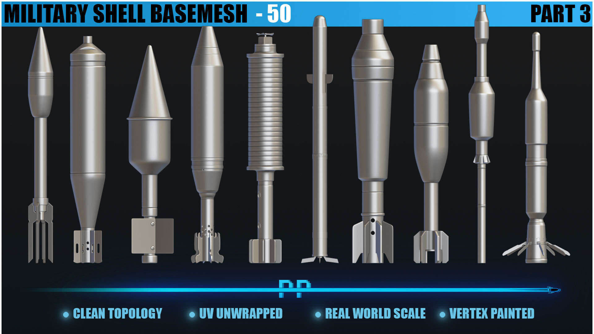 50 Military shells basemesh Low-poly 3D model_10