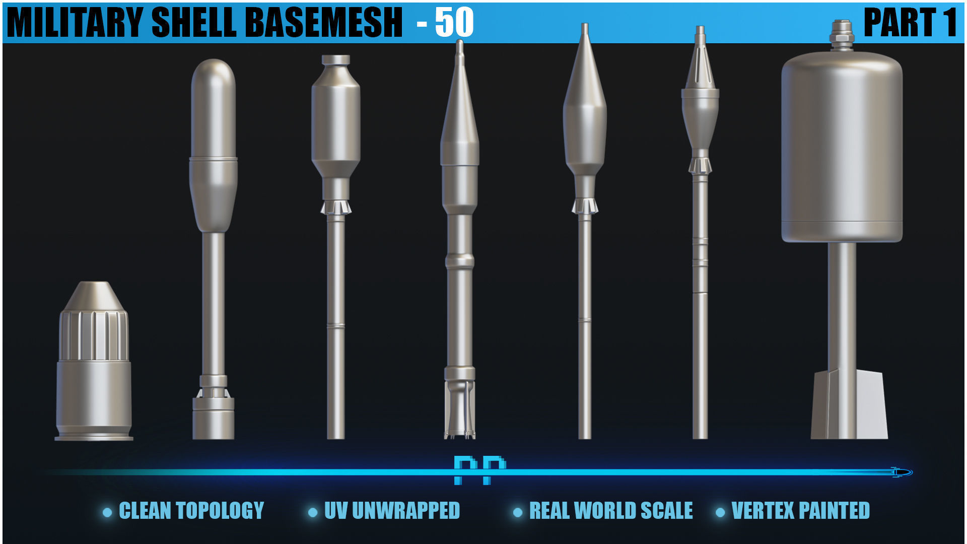 50 Military shells basemesh Low-poly 3D model_7