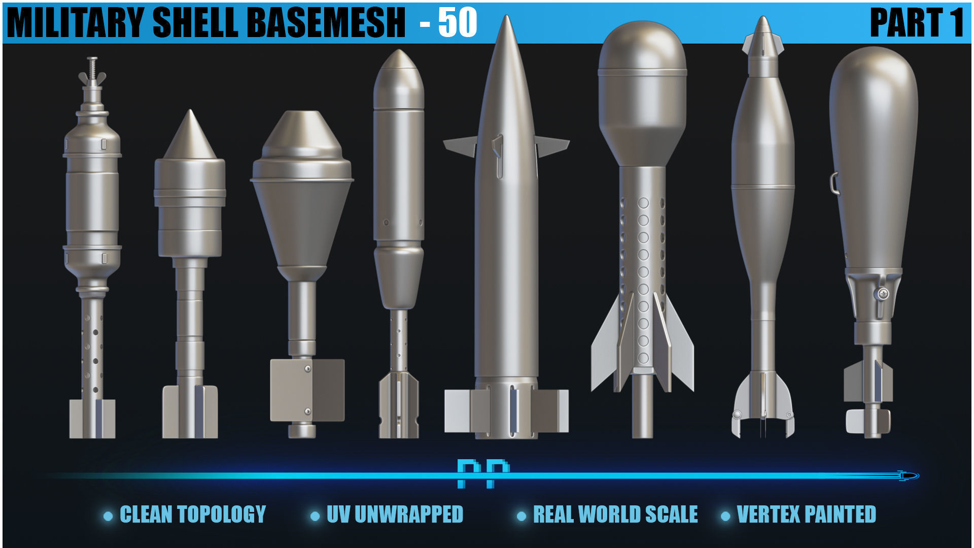 50 Military shells basemesh Low-poly 3D model_6