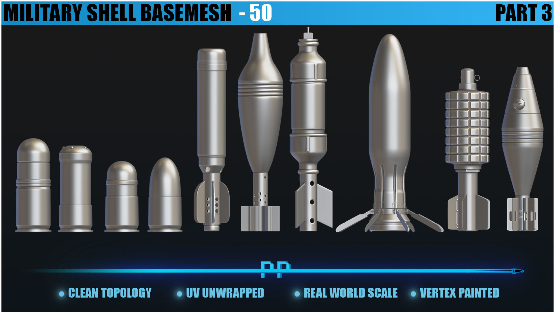 50 Military shells basemesh Low-poly 3D model_5