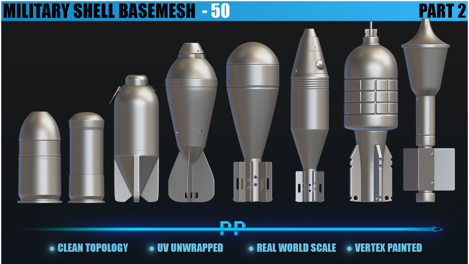 50 Military shells basemesh Low-poly 3D model_9